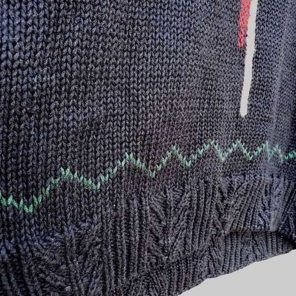 80s Sweater Plus Size Black Knit Parrot Tarazzia Cotton Volup Vintage Hong Kong - Picture 8 of 15